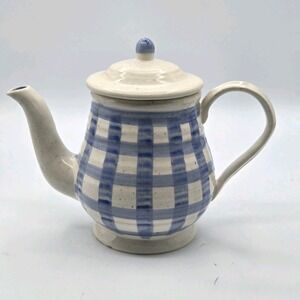 Country Living Dry Goods Blue And White Checkered Teapot